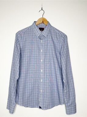UNTUCKit Durif WF Blue Plaid Slim Fit Wrinkle Free Button Up Shirt Mens Medium